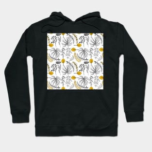 Black And White Floral Pattern (Yellow Accented) Hoodie